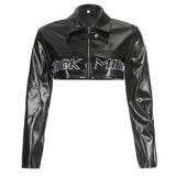 Black PU Leather Punk Crop Jacket | Gthic.com