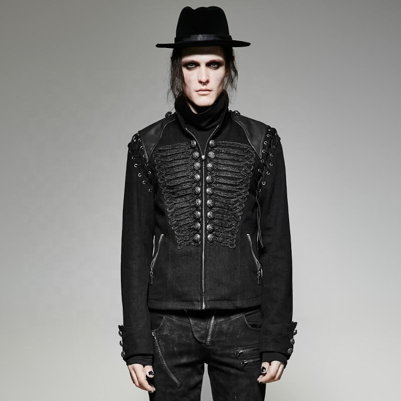 Black Punk Removable Sleeve Men's Jacket | Gthic.com