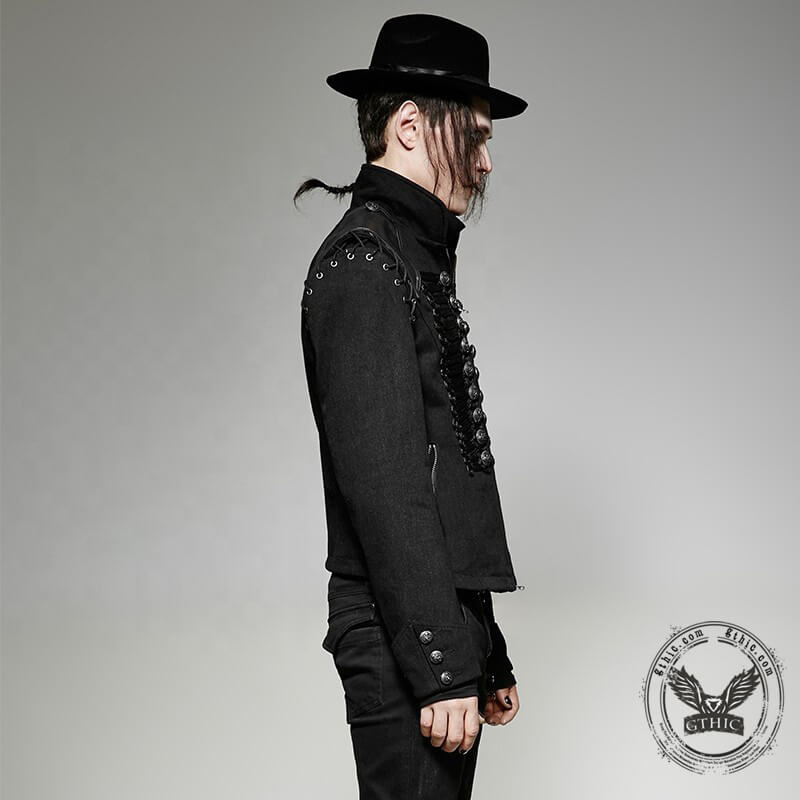 Black Punk Removable Sleeve Men's Jacket | Gthic.com