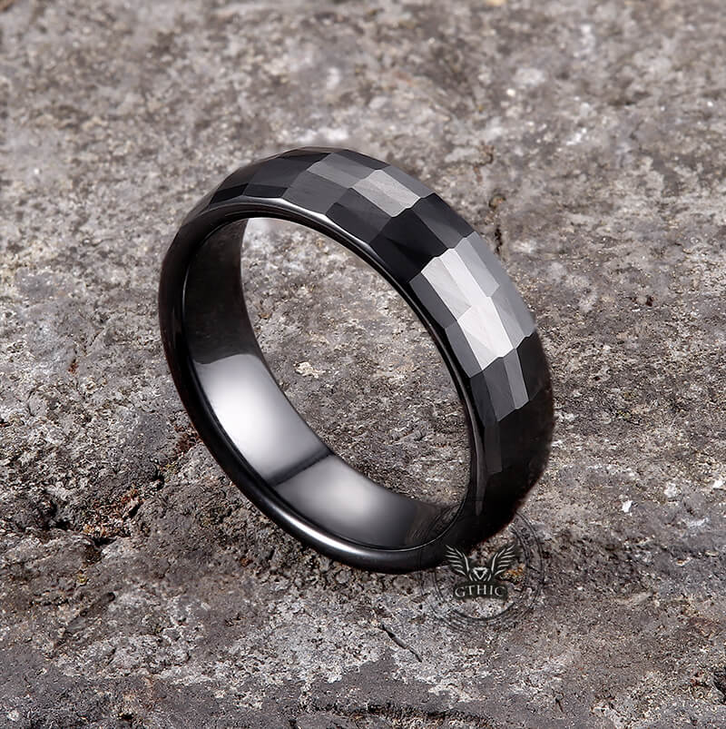 Anillo Cerámica Facetada Rectangular Negro