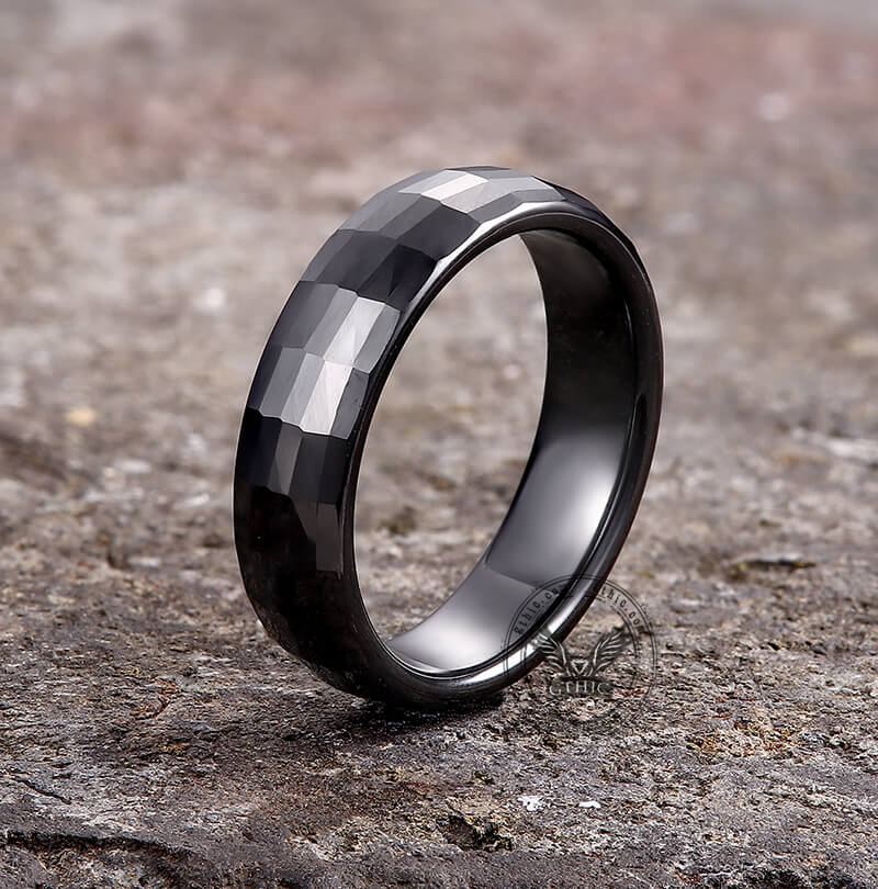 Men's Beveled Grooved Black Ceramic Wedding Band in Black Ceramic 8mm Size  10 | MADANI Rings