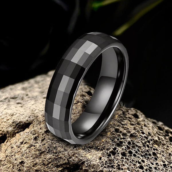 Black Rectangular Faceted Ceramic Ring | Gthic.com