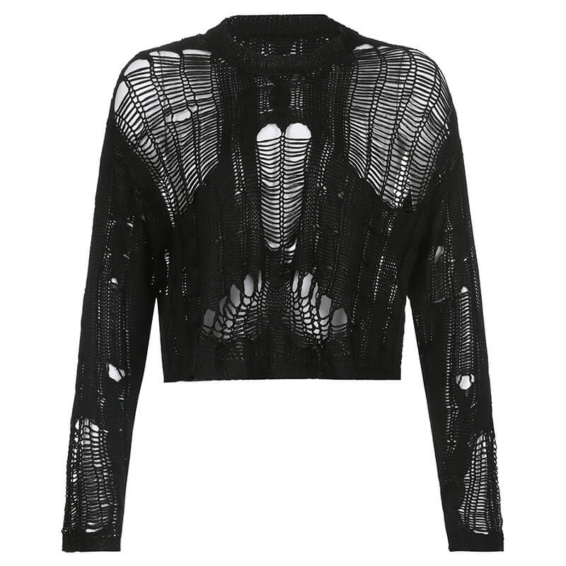 Black Ripped Nylon Grunge Sweater | Gthic.com