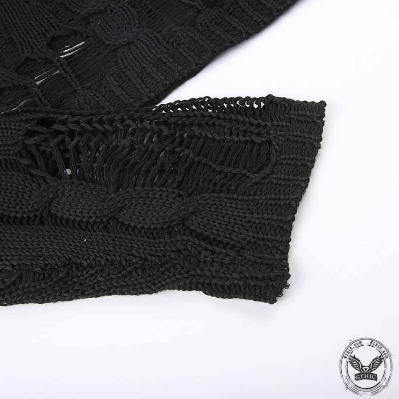 Black Ripped Nylon Grunge Sweater