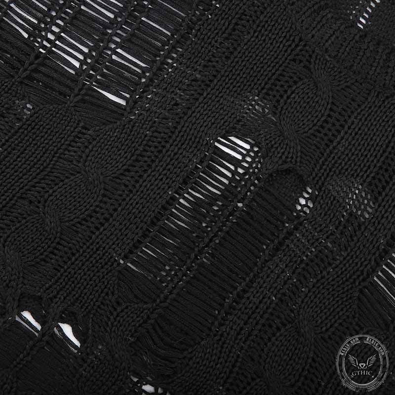 Black Ripped Nylon Grunge Sweater
