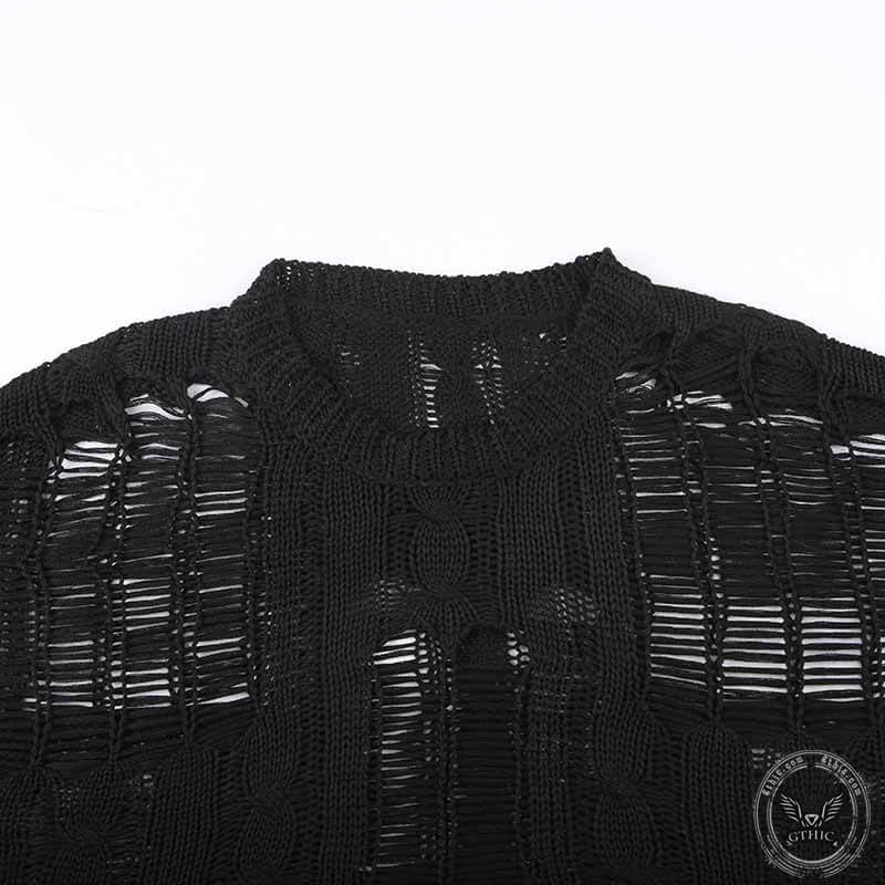 Black Ripped Nylon Grunge Sweater