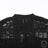 Suéter grunge de nailon rasgado negro