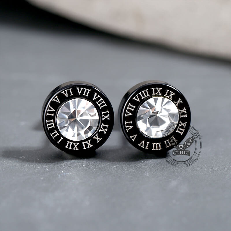 Black Roman Numeral Stainless Steel Punk Stud Earrings | Gthic.com