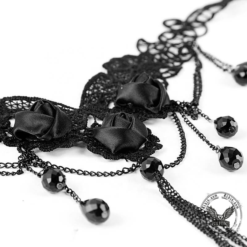 Black Rose Embroidery Gothic Necklace