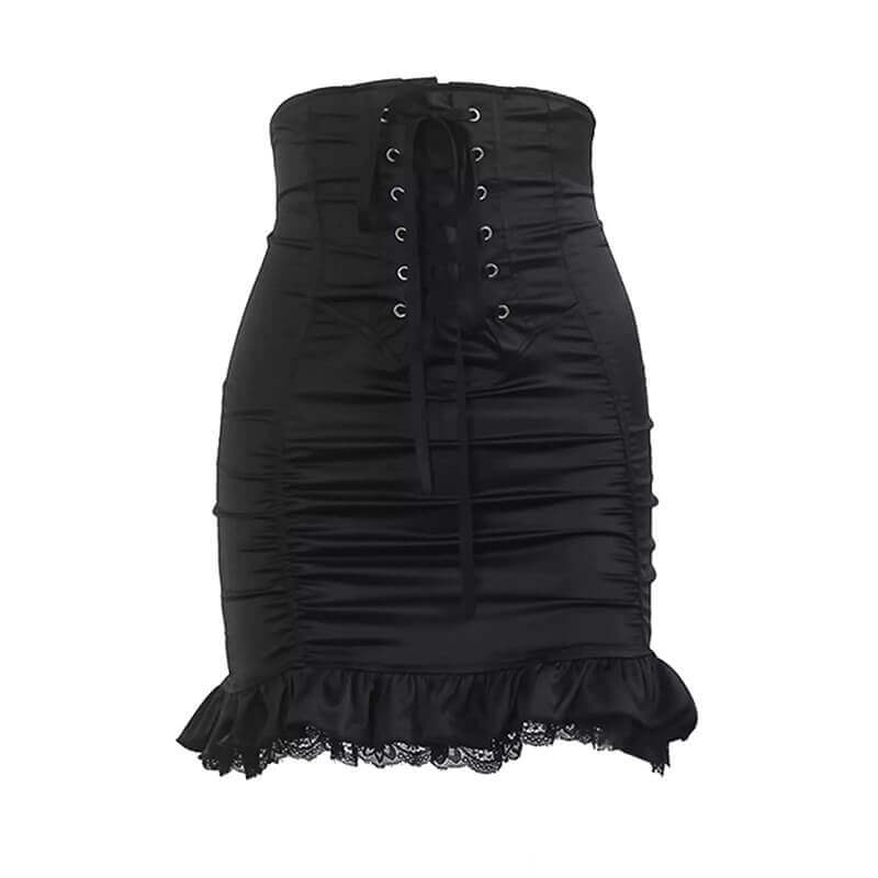 Black Satin Bandage Bodycon High Waist Skirt | Gthic.com