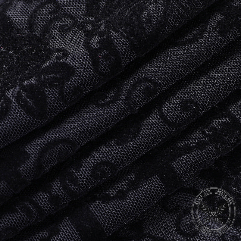 Black Sheer Lace Print High Waisted Flared Pants