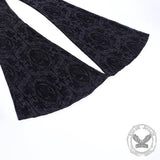 Black Sheer Lace Print High Waisted Flared Pants