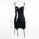 Black Shiny Leather Mini Slip Dress 05 | Gthic.com
