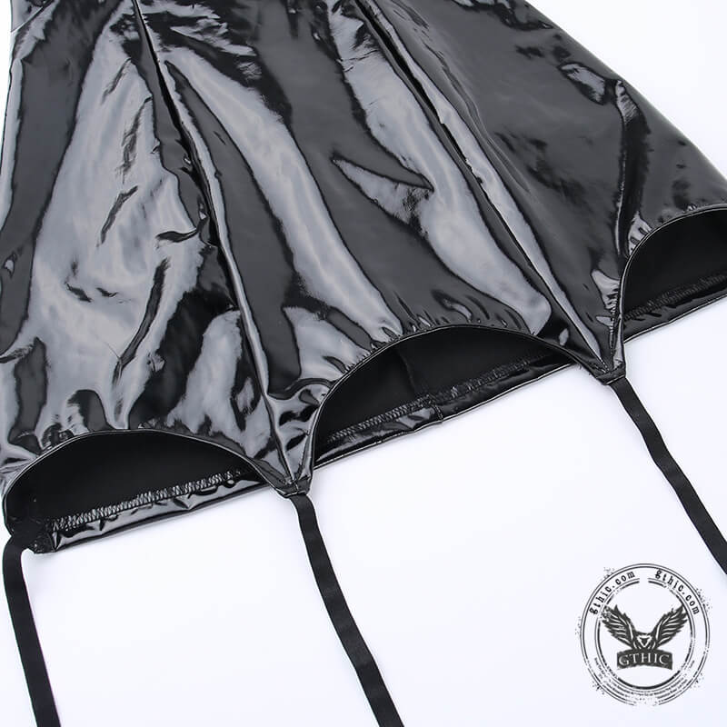 Black Shiny Leather Mini Slip Dress