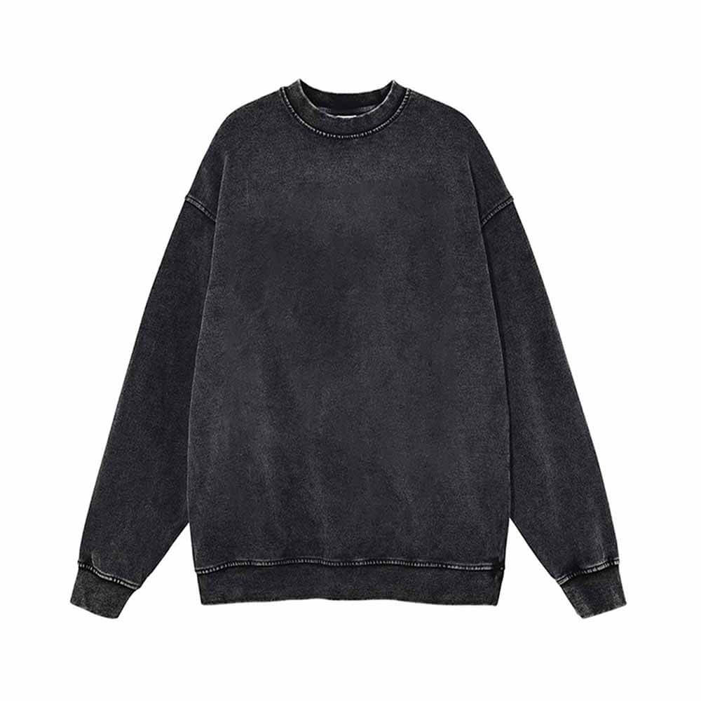 Black Simple Solid Color Vintage Washed Hoodie Sweatshirt 02 | Gthic.com
