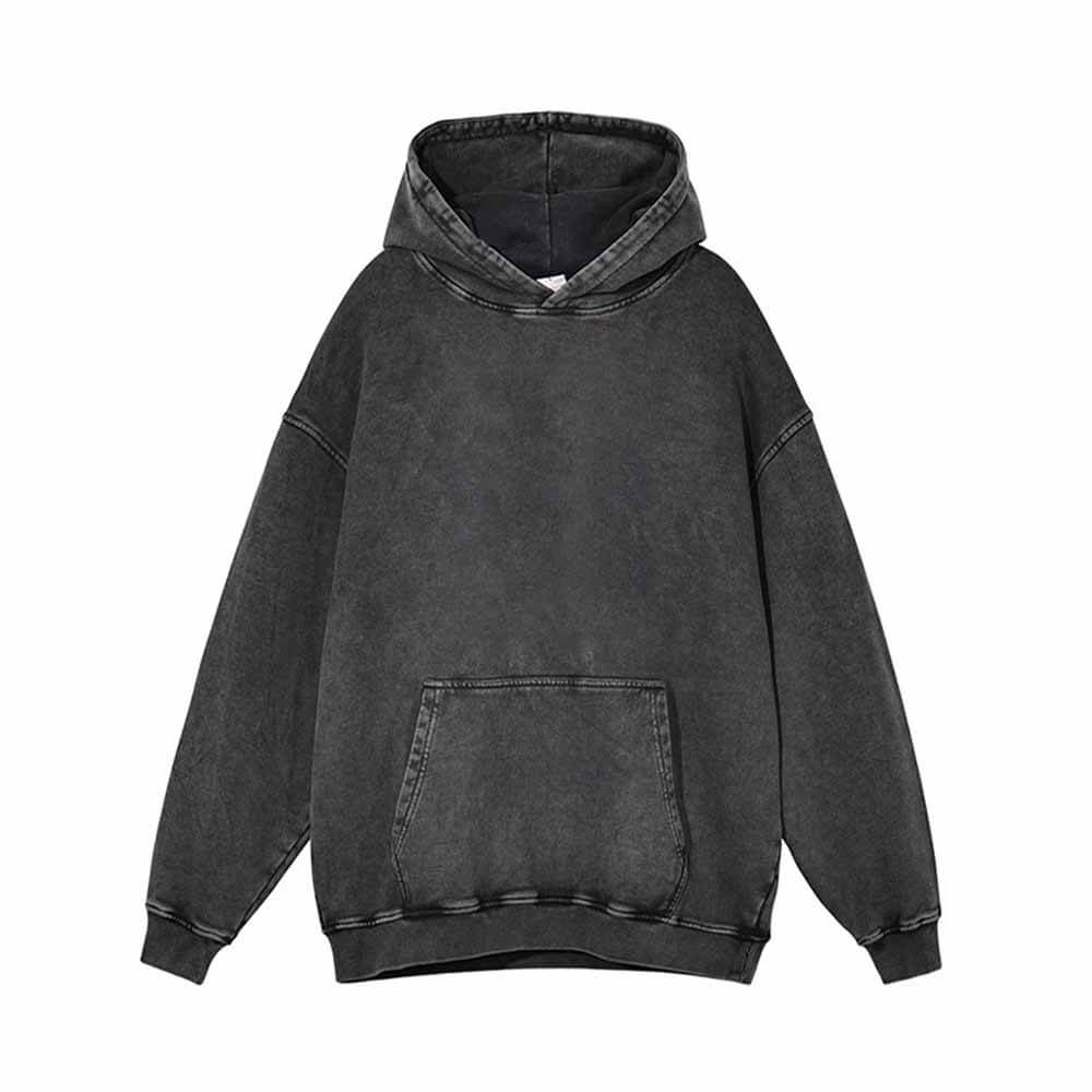 Black Simple Solid Color Vintage Washed Hoodie Sweatshirt 01 | Gthic.com