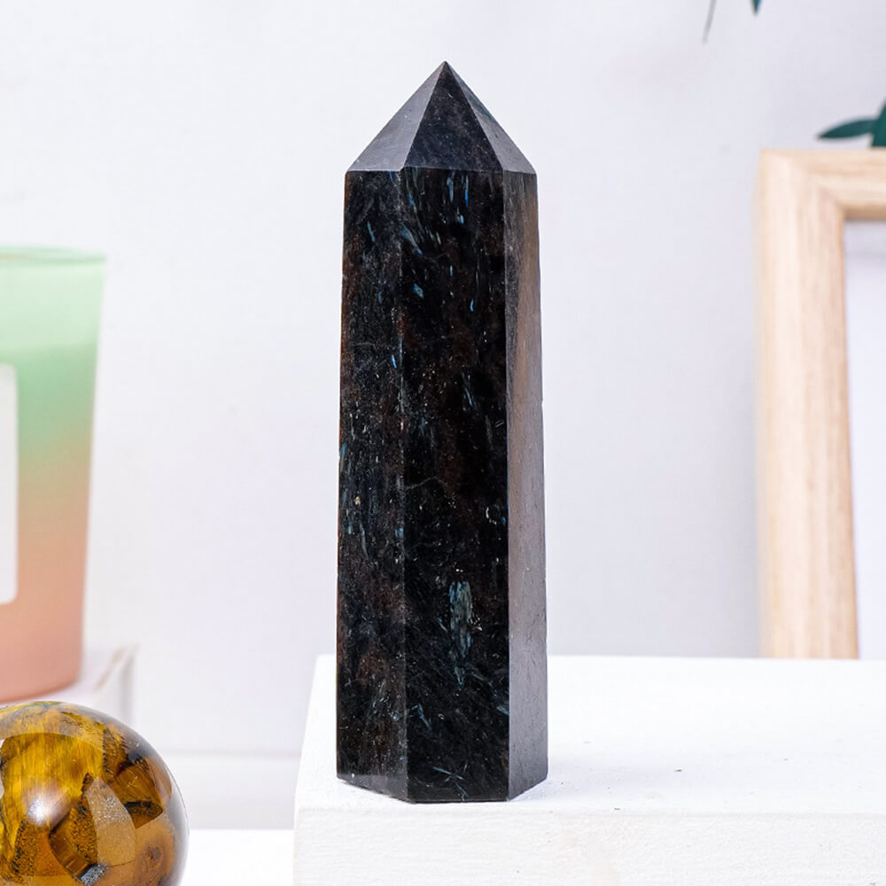 Black Single-Pointed Hexagonal Prism Figurine Crystal Tower