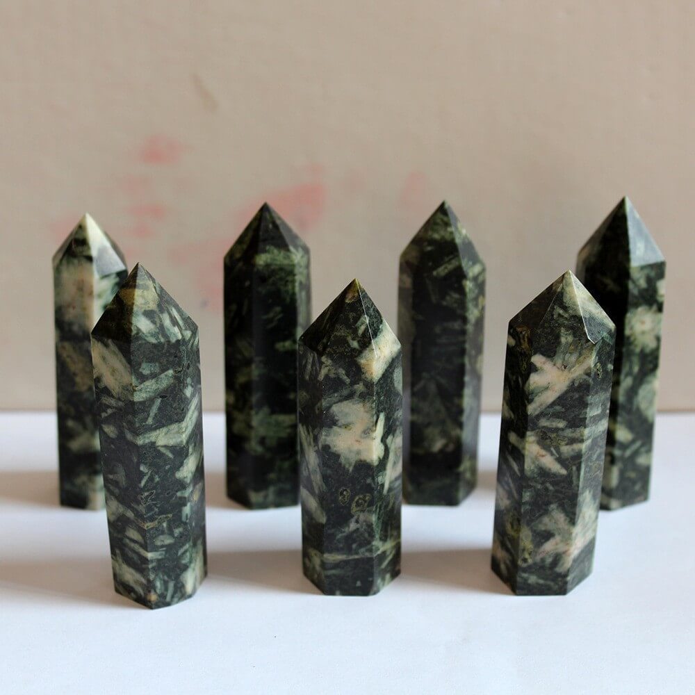 Black Single-Pointed Hexagonal Prism Figurine Crystal Tower