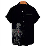 Black Skeleton Bones Hawaiian Spandex Shirt | Gthic.com