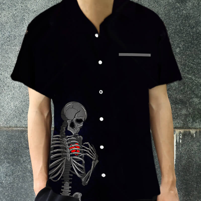 Black Skeleton Bones Hawaiian Spandex Shirt | Gthic.com