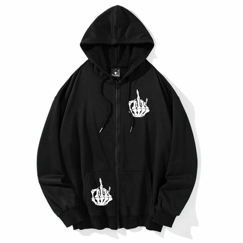 Black Skeleton Hand Casual Hoodie Coat | Gthic.com