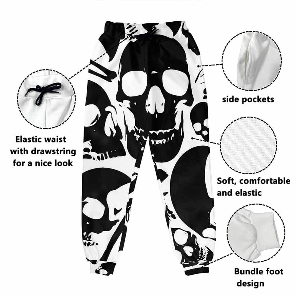 Black Skull Print Elastic Casual Pants | Gthic.com