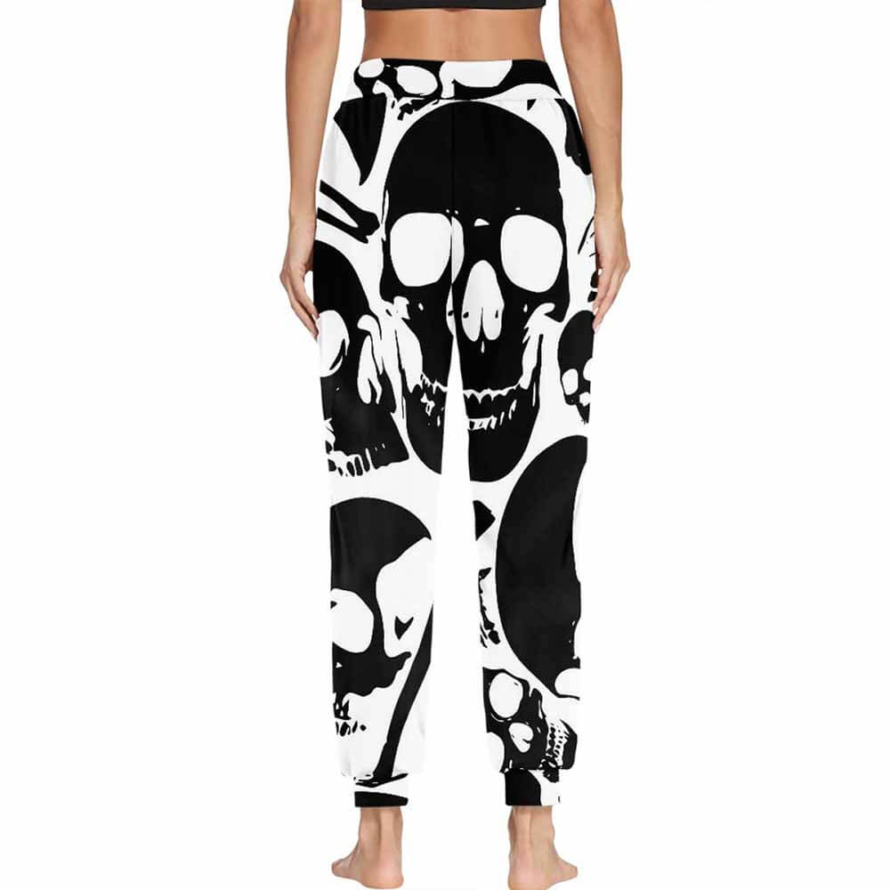 Black Skull Print Elastic Casual Pants | Gthic.com