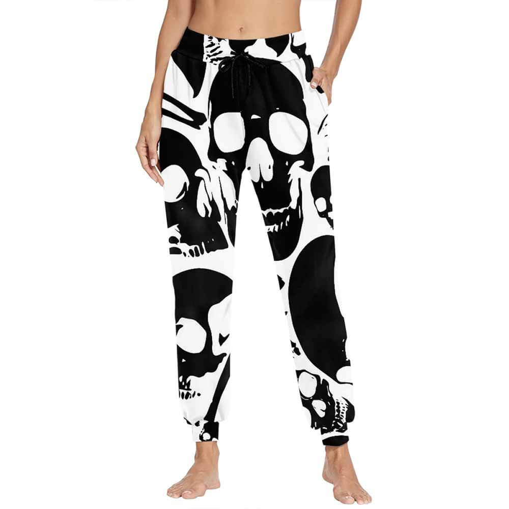 Black Skull Print Elastic Casual Pants | Gthic.com