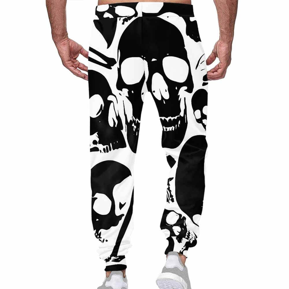 Black Skull Print Elastic Casual Pants | Gthic.com