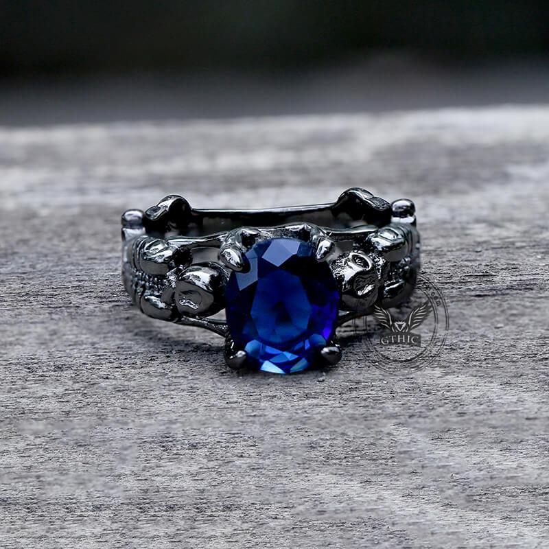 Black Skull Tribute Gem Brass Ring | Gthic.com
