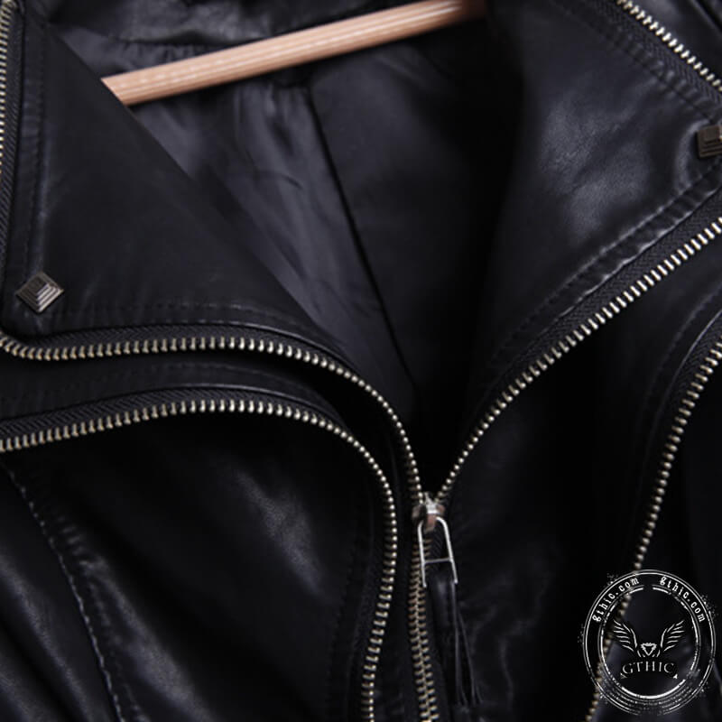 Black Slim Fit Studded Leather Moto Jacket