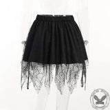 Black Spider Web Irregular Lace Fringe Mini Skirt | Gthic.com