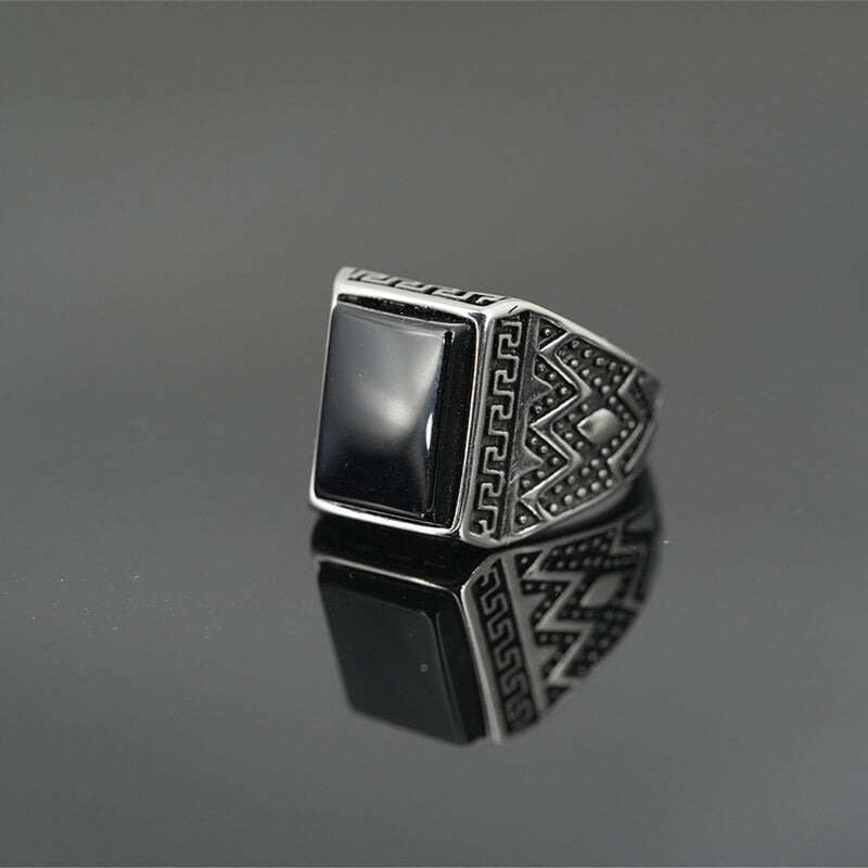 Black Stone Stainless Steel Spot Ring