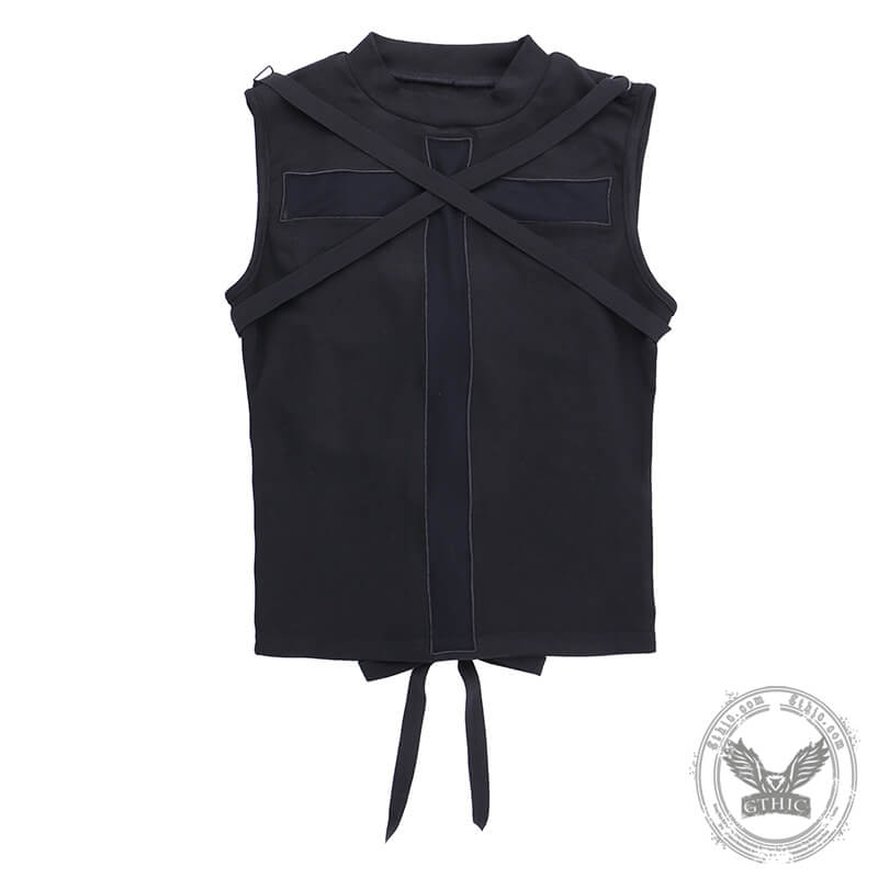 Black Strappy Cross Design Sleeveless Crop Top | Gthic.com