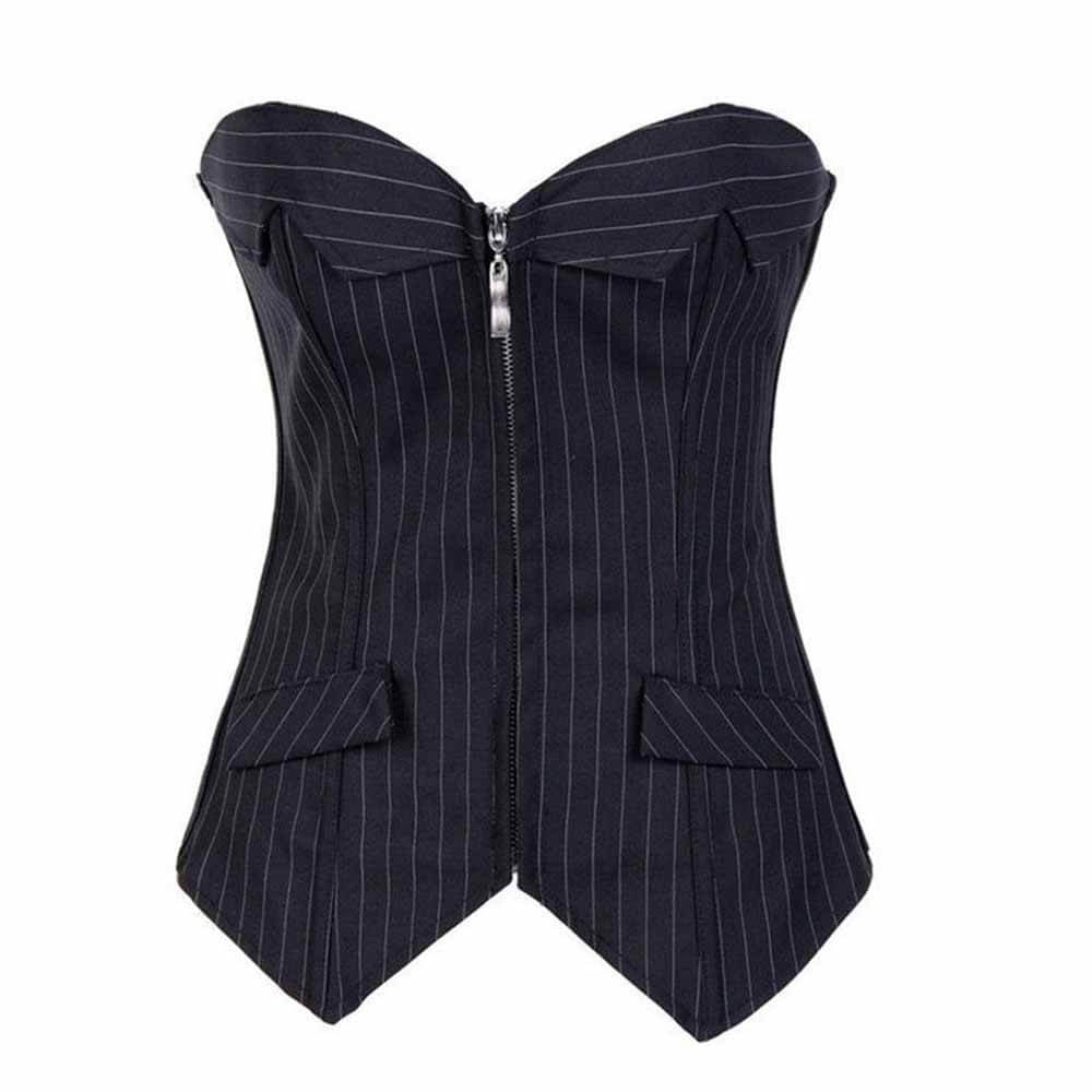 Black Striped Formal Suit Corset Top 01 | Gthic.com