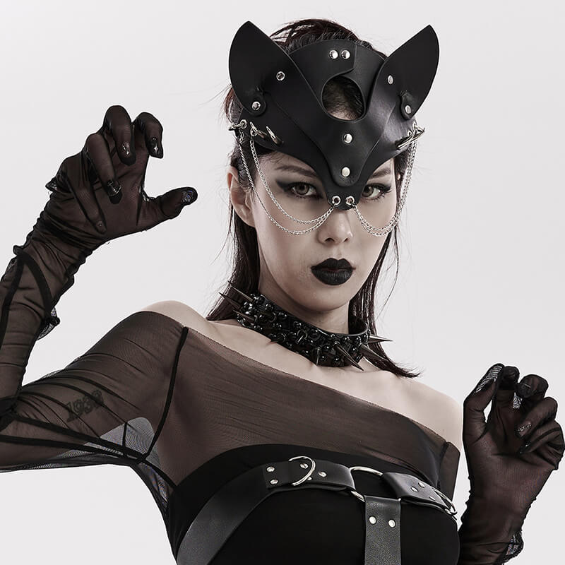 Black Studded Fox Shaped Facemask | Gthic.com