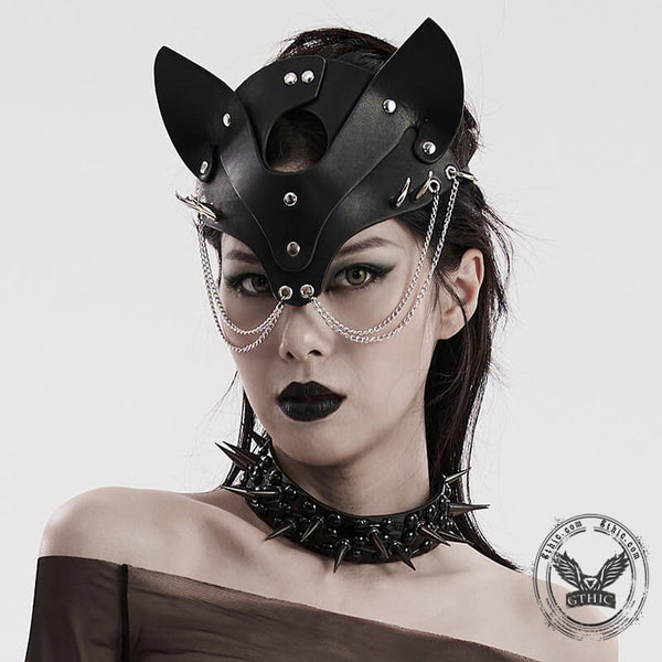 Black Studded Fox Shaped Facemask | Gthic.com