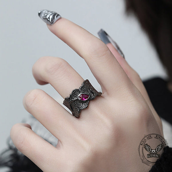 Black Texture Purple Stone Alloy Open Ring | Gthic.com
