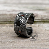 Black Textured Stone-set Alloy Open Ring