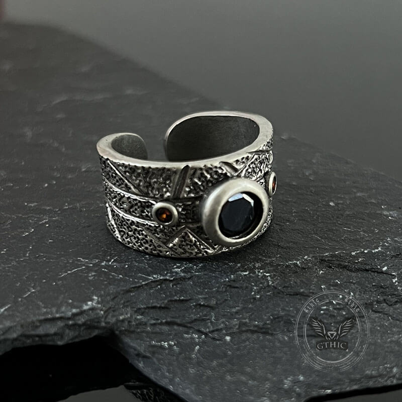 Black Textured Stone-set Copper Open Ring