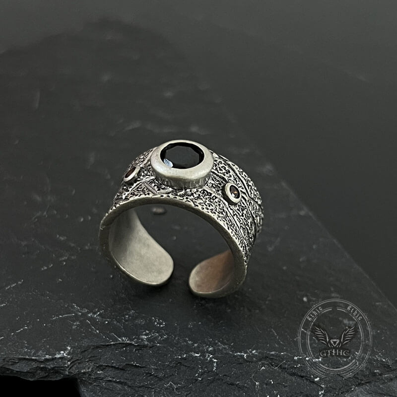 Black Textured Stone-set Copper Open Ring