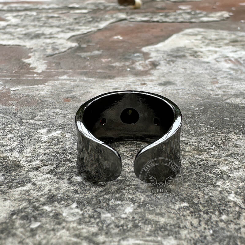 Black Textured Stone-set Copper Open Ring
