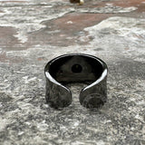 Black Textured Stone-set Alloy Open Ring