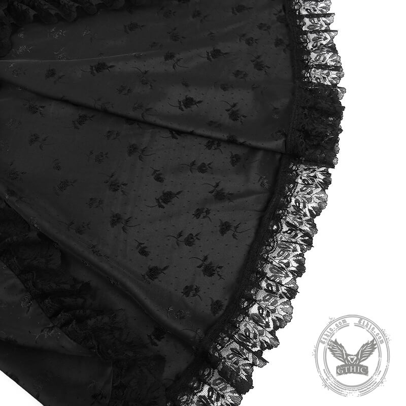 Black Vintage Jacquard Lace Top Skirt Set