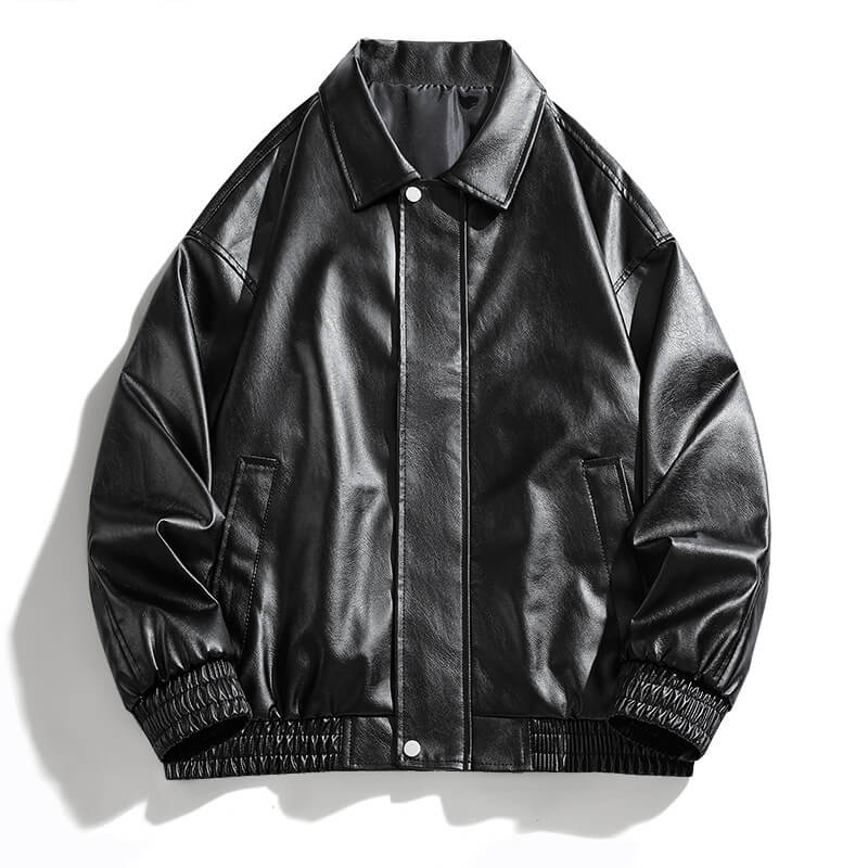 Black Vintage Street Style Zipper Leather Jacket
