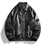 Black Vintage Street Style Zipper Leather Jacket