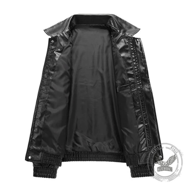 Black Vintage Street Style Zipper Leather Jacket