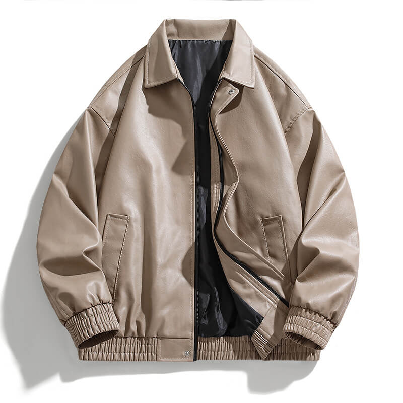 Black Vintage Street Style Zipper Leather Jacket