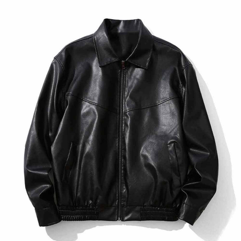 Black Vintage Street Style Zipper Leather Jacket