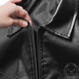 Black Vintage Street Style Zipper Leather Jacket